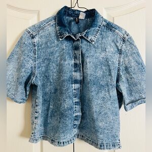 White washed denim button down shirt